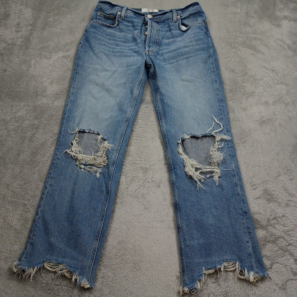 We The Free Jeans Womens 27 Blue Frayed Distressed Light Wash Denim Pockets A7